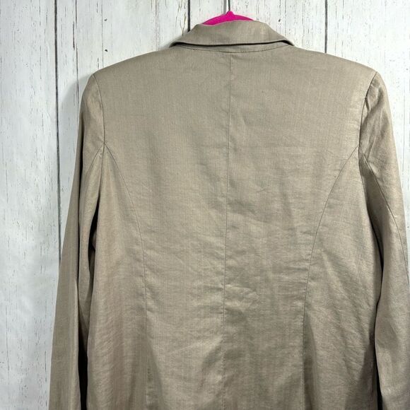 Evereve Linen Blend Double Breasted Blazer Beige Lightweight Modern Workwear - Picture 11 of 12